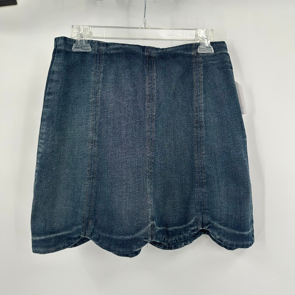 Womens Y2K Denim Mini Skirt Size M Scalloped Hem Cottagecore Festival Western